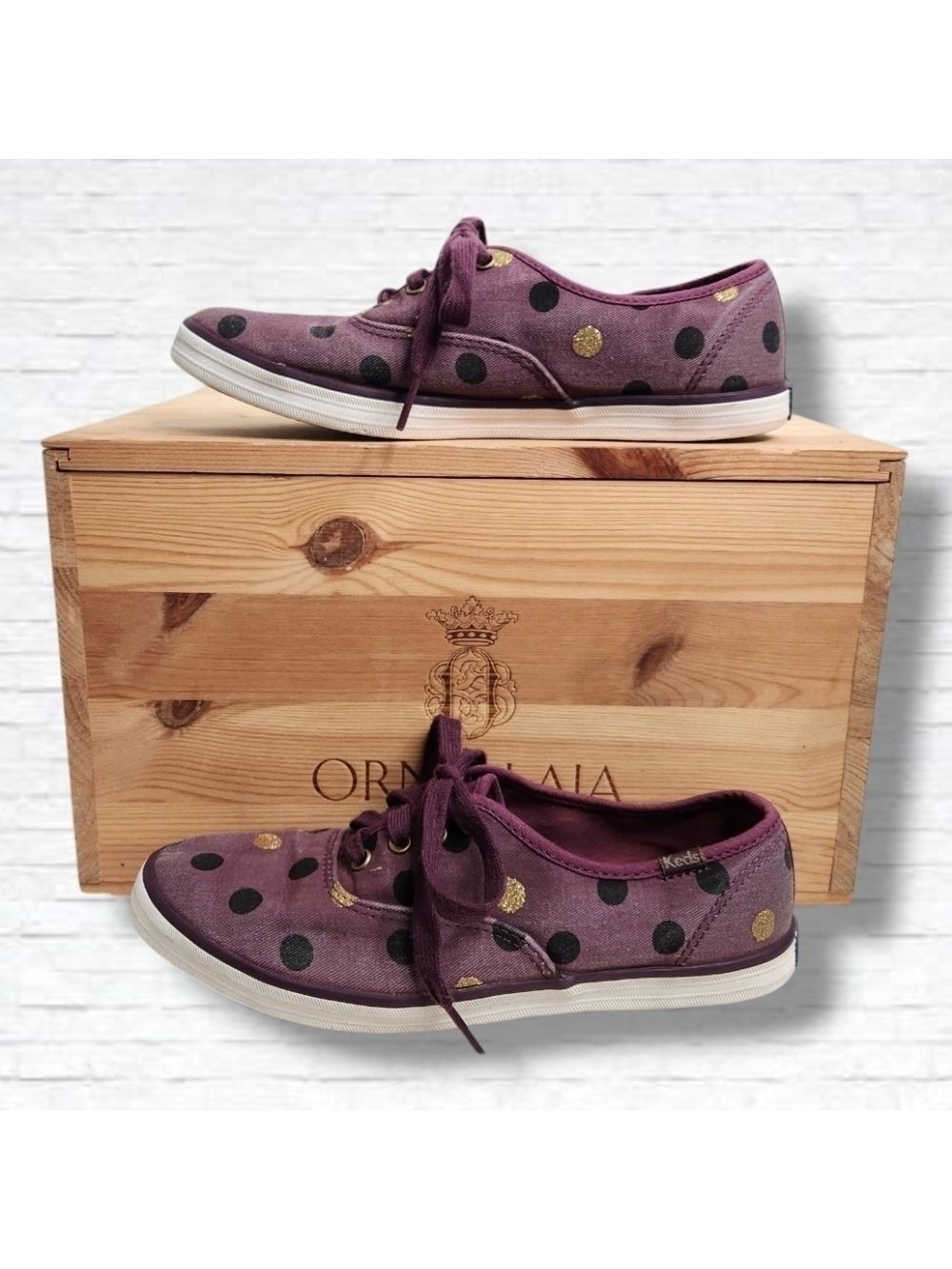 Keds x Taylor Swift Champion Gold  Black Polka Dot Low Top Sneakers Size 7